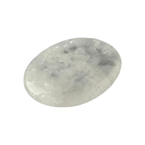 Polished clear quartz worry stone for amplifying intentions